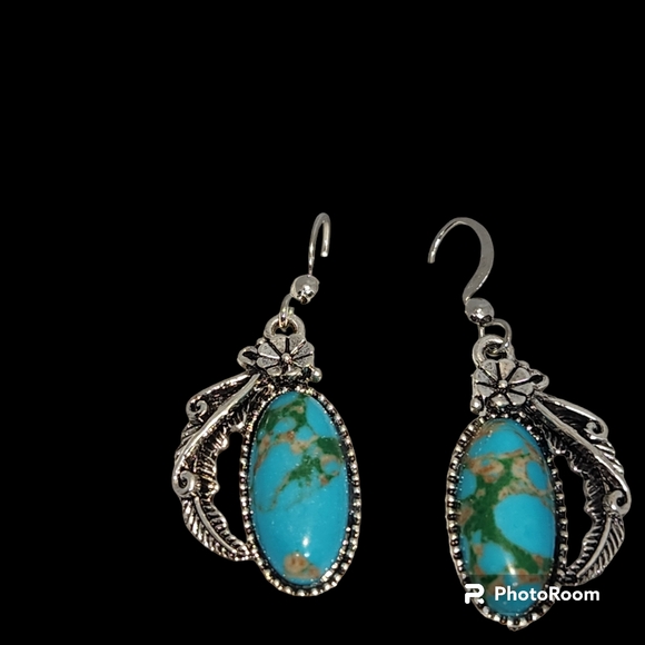 Navajo Silver Turquoise Drop Earrings Turquoise South Western NWT - Picture 7 of 8